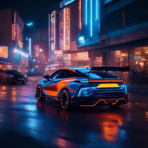 A vibrant and electrifying scene featuring a front faxcing blue...