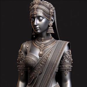 Design an image of a slender ancient princess sculpture adorned...