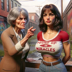 Refine a 1973-style color film photograph depicting an irate eld...