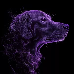 generate purple ai dog on black background