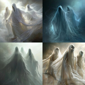 Semi-transparent, wraith-like beings with flowing, ethereal robe...