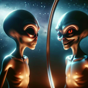 "In the quiet confines of its spacecraft, a gentle alien stands...