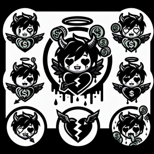 Create 10 
Circular logos for 'FUCK LOVE KREW' with  black, brok...