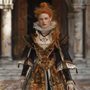 Create a photorealistic image of a light ginger-haired model wal...