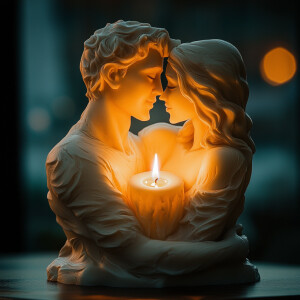 there is a candle that is shaped like a half of a man and a woma...