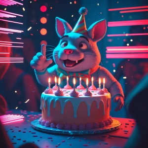 anthropomorphic birthday cake having a party,glitchcore,hallucin...