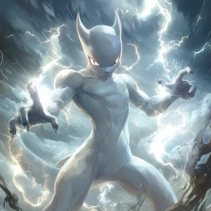 Create an image of Mewtwo, the genetically engineered psychic-ty...