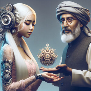 A beautiful girl with long white hair and braided two braids sta...