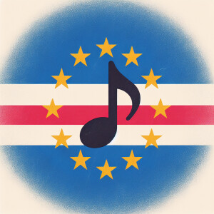 Cape Verde flag with music note in front of the flag
