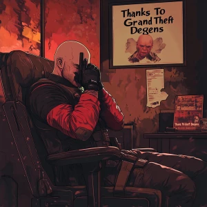 A bald man with a shiny head, dressed in a red and black long-sl...