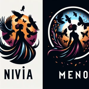 Create an image depicting Nivia and Meno, each surrounded by cro...