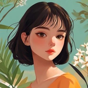 Create a digital illustration of a girl in the 2.5D art style, c...