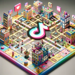 Create a game board for tik tok engagement with moving game piec...