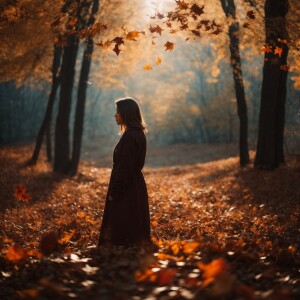 Create an image of a woman's silhouette seen from a distance, se...