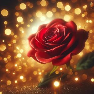 A single red rose in sharp focus, its petals rich with color and...