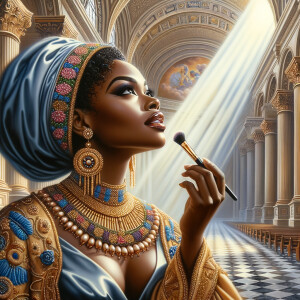 Create an airbrush oil painting of an African American woman wit...