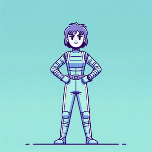 1990s anime screencap, girl a plugsuit, standing with hands on h...