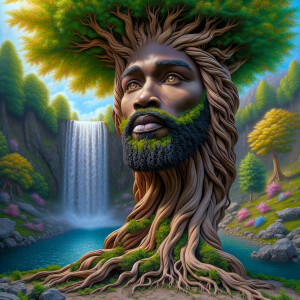 A hyper-realistic 3-D oil painting depicting a tree integrated w...