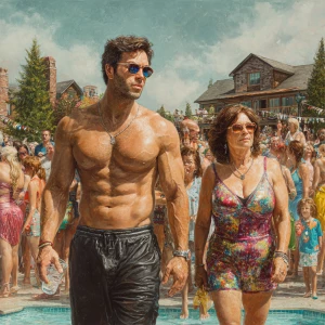 Realism,a muscular beefy kashmiri son in law walking ,with his s...