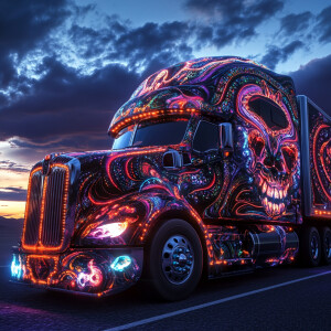 Create an 8K ultra HD, photorealistic 3D animation of a semitrai...