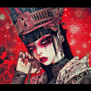 Retrogoth Goddess Athena with fractal Pattern space blended back...