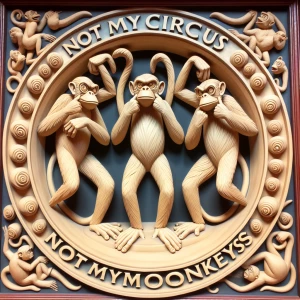 Three monkeys that look like the three stooges, around outer edg...