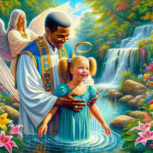 An oil painting depicting a light-skinned African-American pasto...