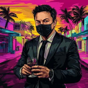 Elon Musk in GTA art style, i want it to wear a mask and glass...