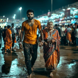 Photo,realism.A gujarati muscular man sweat on body walking with...