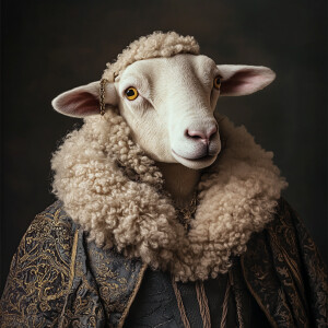 A sheep dressed as William Shakespeare