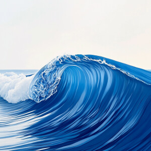 Illustrate a bright blue rolling ocean wave with a clear crest,...
