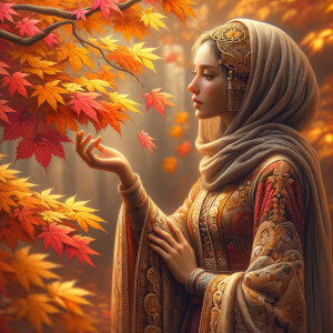 A woman look at the autumn leaves