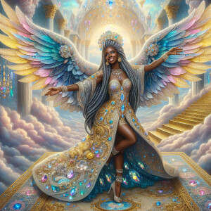A wide, horizontal image of a happy light skin black female ange...