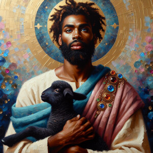 Oil painting of an African-American man resembling Jesus Christ,...