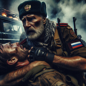 Нарисуй как русский боец с шифроном флага России  на плече спаса...