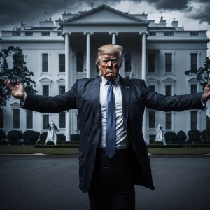 Donald Trump with arms outstretched standing in front of the Whi...