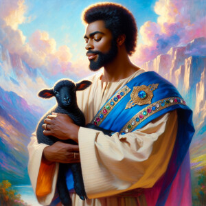 Oil painting of an African-American man resembling Jesus Christ,...