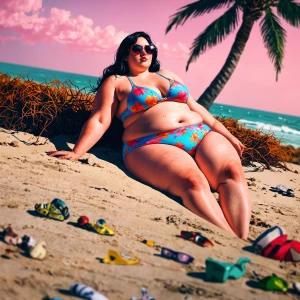 Hot bikini on obese woman at the beach