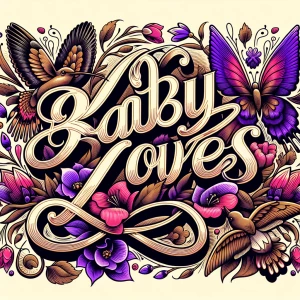 Alot of detail.
Create a design featuring the phrase "baby loves...