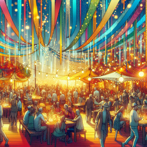 The overall atmosphere is warm, inviting, and full of energy wit...