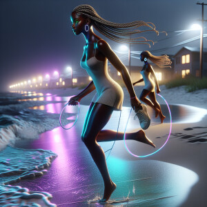 3D image of a beautiful night at the beach. There are elements i...