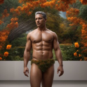Create a photorealistic, hyper-detailed image of a naturist man...