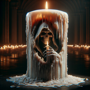 Create an artwork featuring a grim reaper high , who has been my...