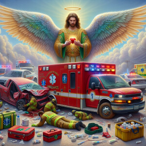 Create a realistic 3D oil painting depicting a scene of emergenc...