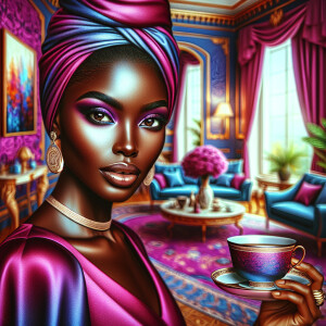 Create a realistic airbrushed illustration of a beautiful Africa...