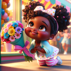 A charming, joyful African American 6-year-old girl cartoon char...