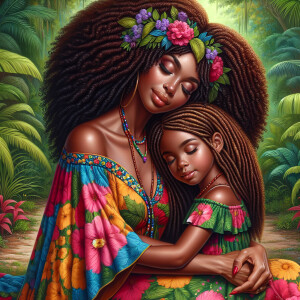 A tender depiction of a Bohemian mother with her child, both sty...
