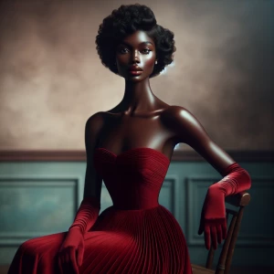 A woman in red dress