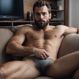 was enjoying himself on the couch  with his manhoogrowin lean gr...