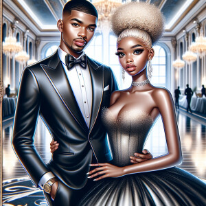 A light skin African American couple at a fancy ballroom event....